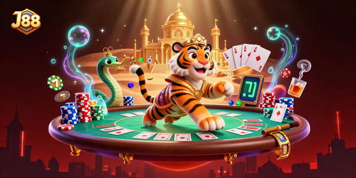 Experience thrilling action with J88 casino elements in a vibrant Arabian themed scene.
