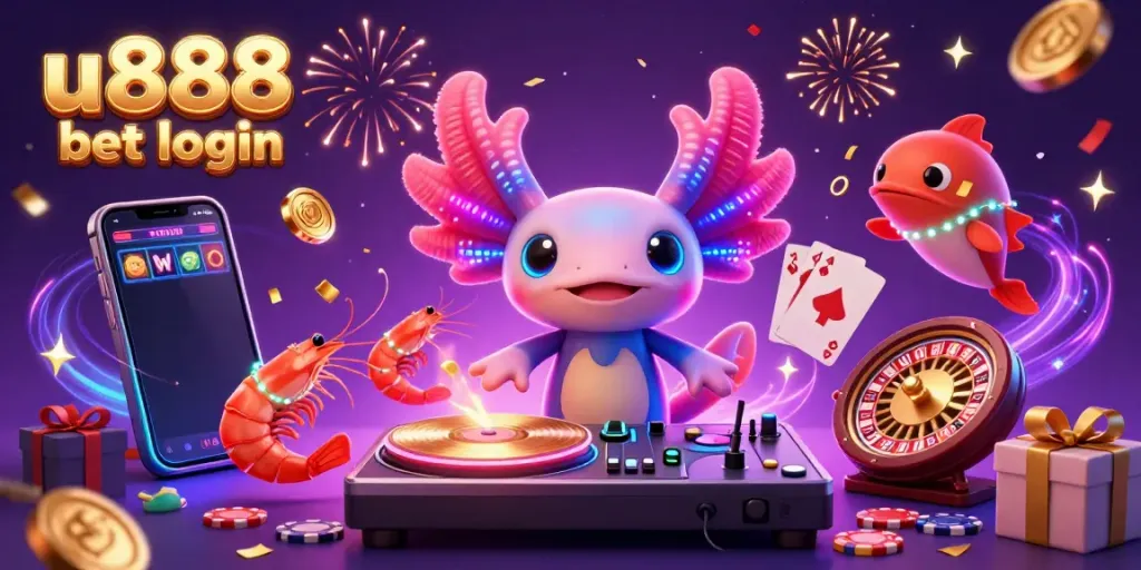 Experience thrilling wins with u888 bet login in this vibrant casino-themed illustration.