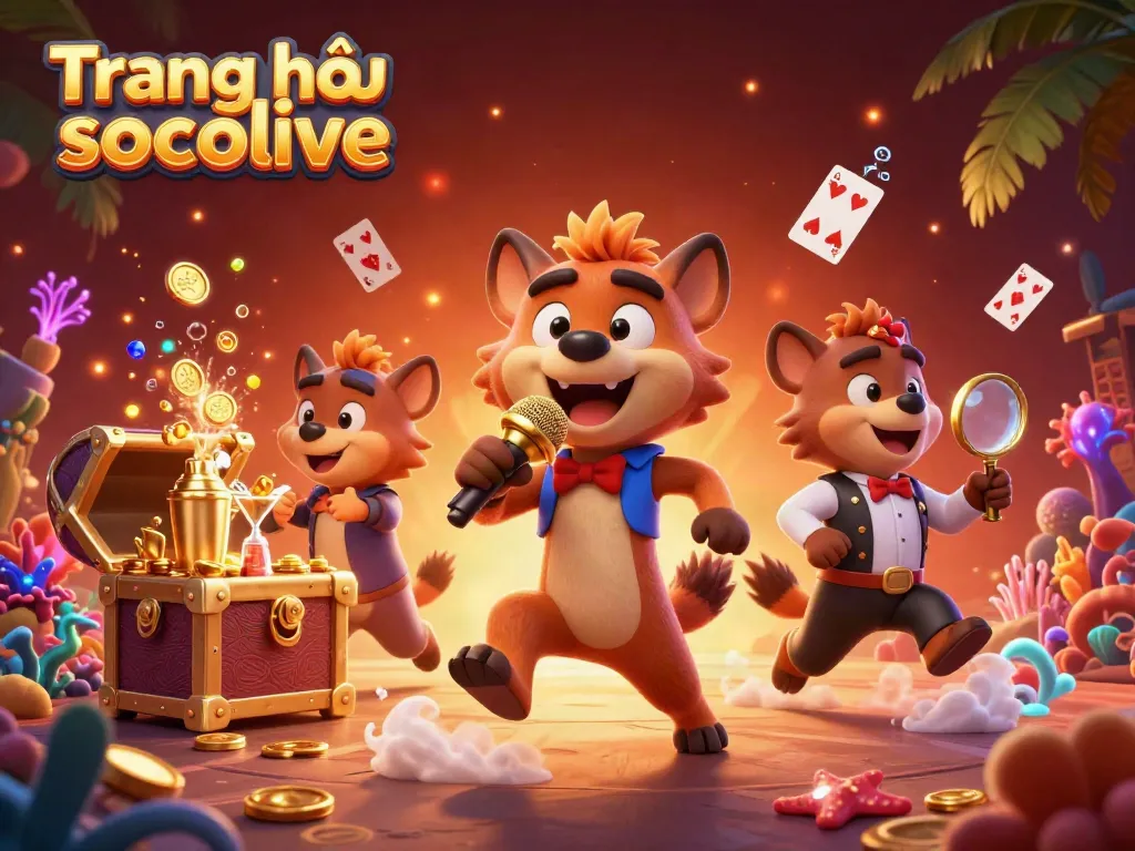 Engage in thrilling sports betting on Trang chủ socolive with vibrant casino scenes and animated characters.