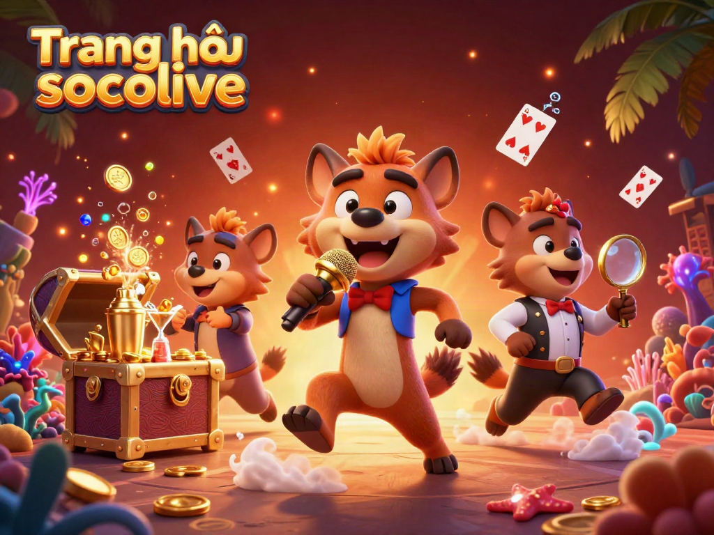 Engage in thrilling sports betting on Trang chủ socolive with vibrant casino scenes and animated characters.