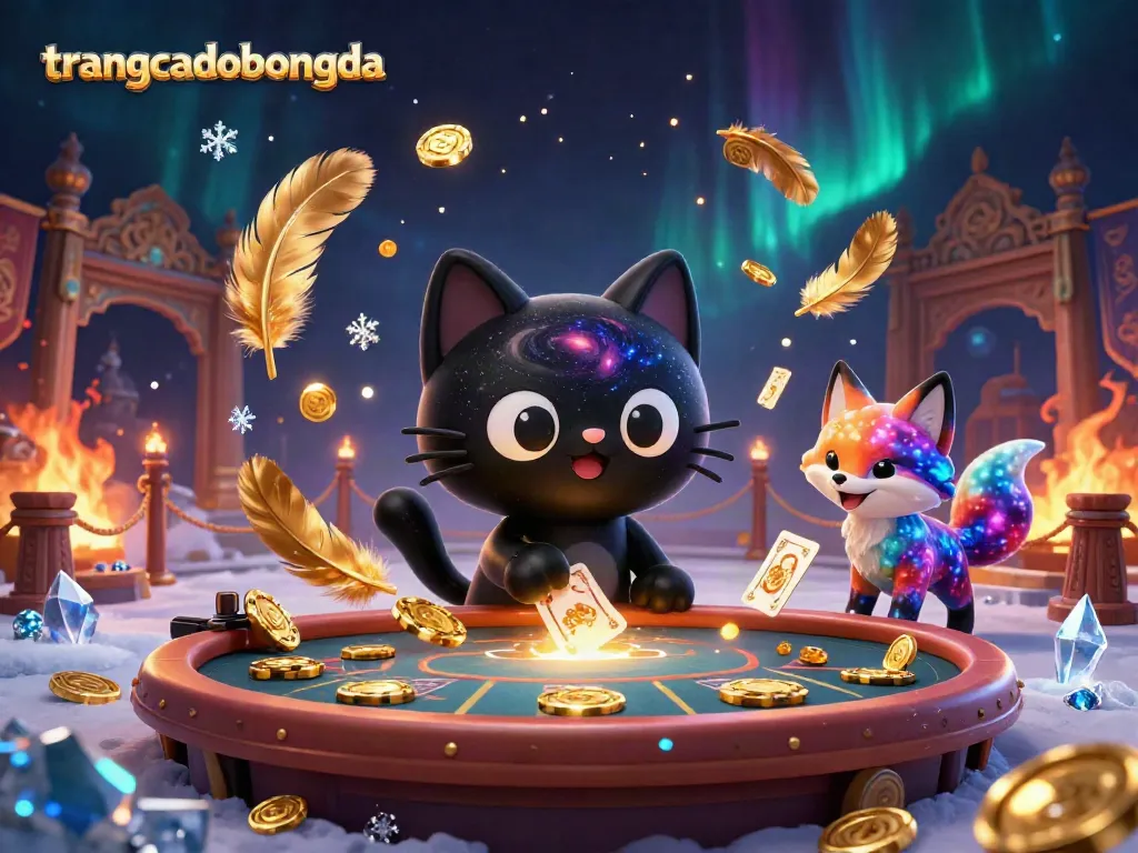 Engage with trangcadobongda as a cosmic cat pulls chips at a vibrant casino table.