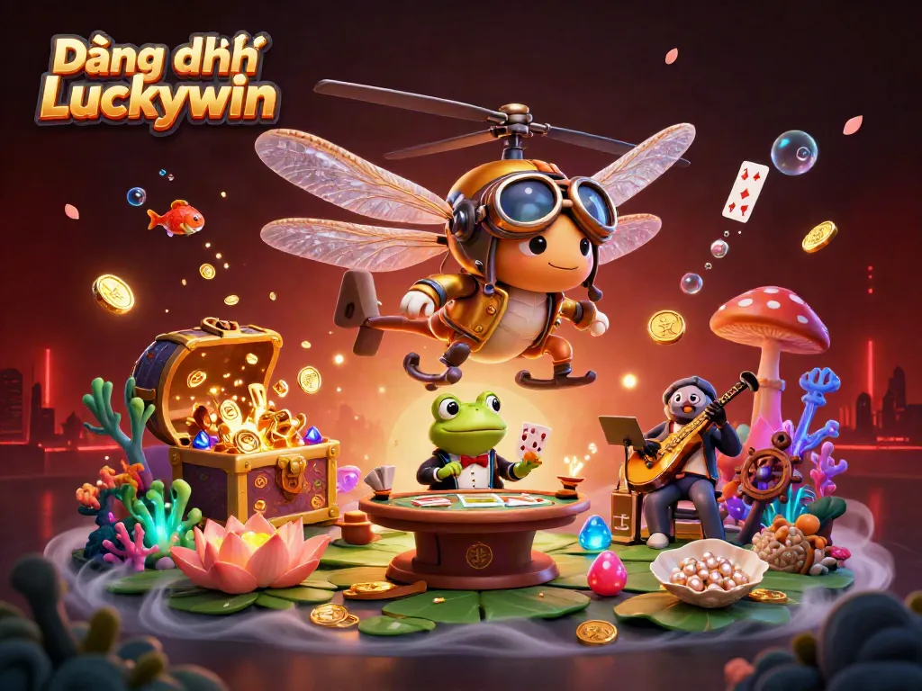 Experience the thrill of gaming at Đăng ký Luckywin with an exciting fusion of characters and vibrant casino elements.