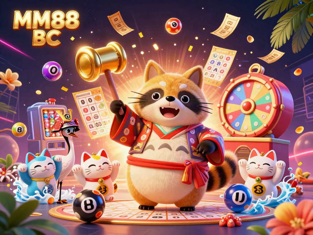 Experience the excitement of MM88 BC with our colorful 3D illustration featuring luck symbols and dynamic gaming elements.