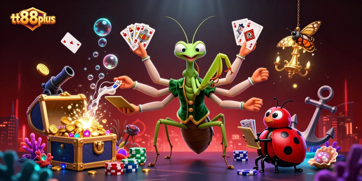 Experience the thrill of tt88plus with a lively 3D cartoon illustration depicting a card sharp and pit boss amidst vibrant casino elements.