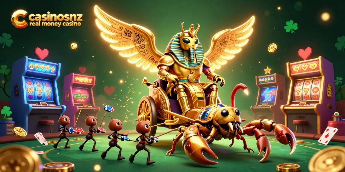 Experience vibrant gameplay at casinosnz real money casino with stunning 3D illustration featuring dynamic characters.