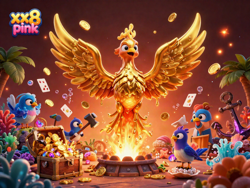 Engage in thrilling gaming with xx8 pink, where a phoenix of gold emerges amidst treasures and excitement.