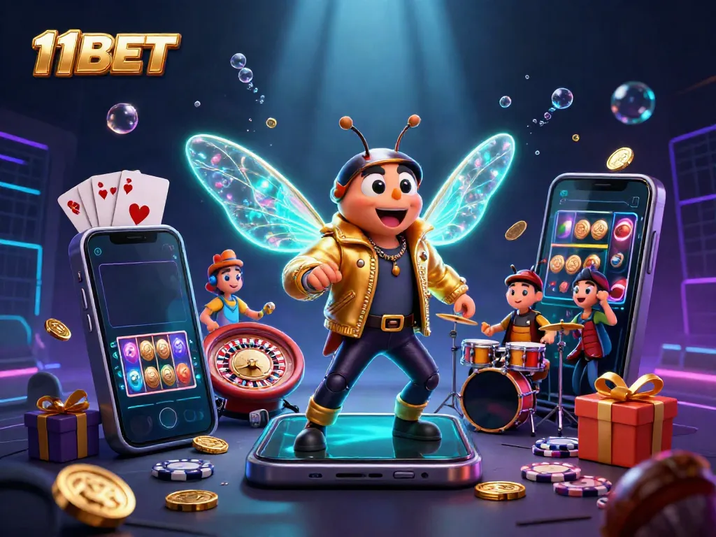 Experience vibrant entertainment with 11BET featuring a lively scene of casino excitement.