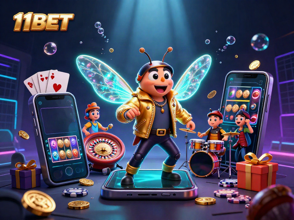 Experience vibrant entertainment with 11BET featuring a lively scene of casino excitement.