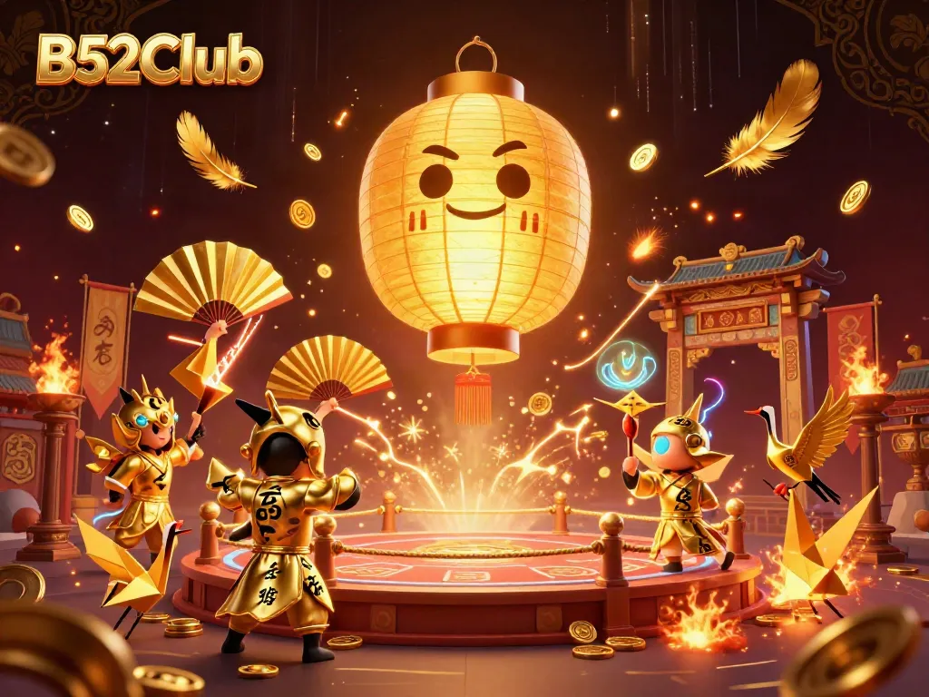 Experience the thrill of B52Club with vibrant casino elements and glowing characters.