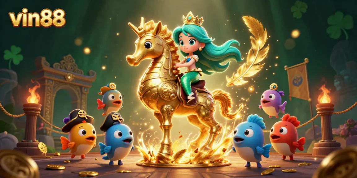 Experience thrilling vin88 adventures with a mermaid princess and seahorse in a vibrant casino scene.
