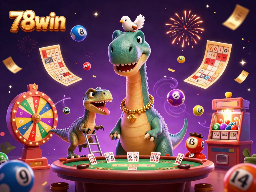 Experience thrilling gameplay at 78win with unique casino elements coming to life in a vibrant illustration.