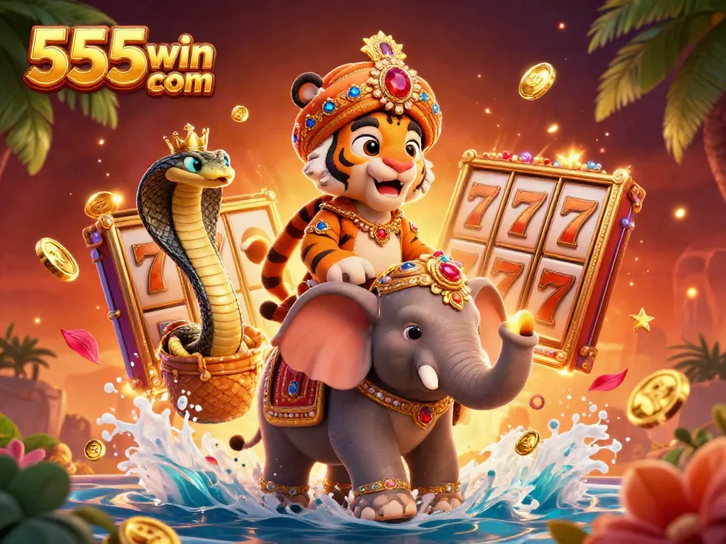 Experience thrilling gaming with 555win com as a majestic elephant and tiger dominate the casino scene.