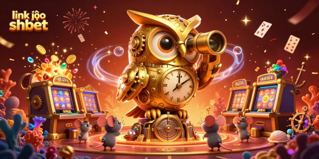 Join the excitement of link vào shbet with this vibrant 3D casino scene featuring animated characters and festive elements.