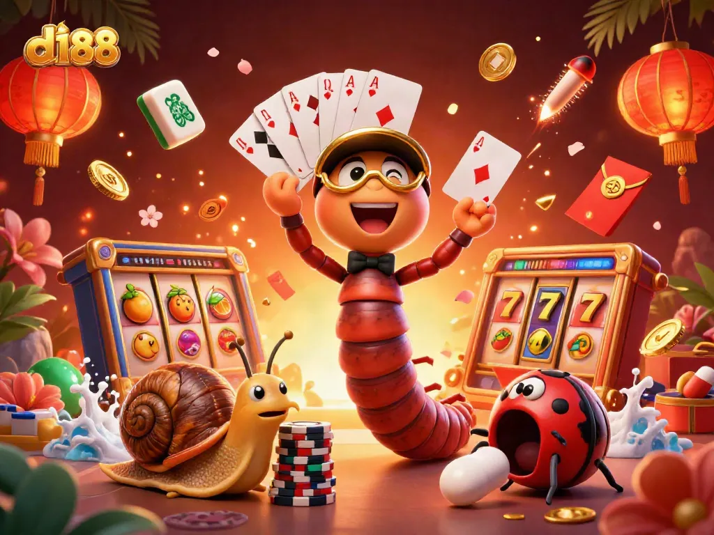 Engage with d188 as the millipede dealer showcases cards and excitement in a vibrant casino scene.
