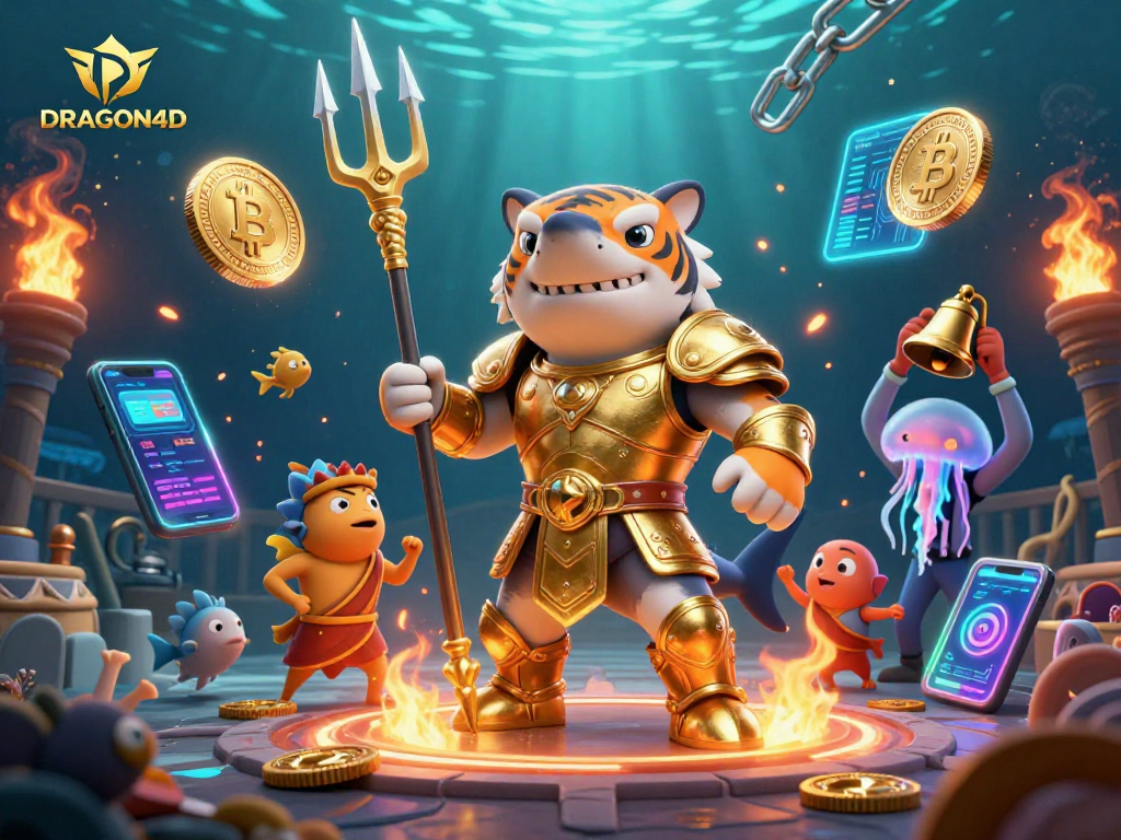 Engage players with DRAGON4D in a dynamic underwater casino scene featuring a shark gladiator.