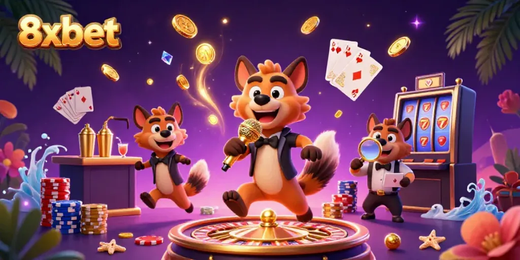 Experience vibrant casino fun with 8xbet's dynamic hyena characters and exciting game elements.