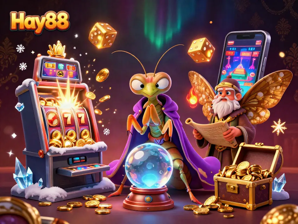 Experience winning strategies with Hay88 through this vibrant 3D casino illustration featuring dynamic characters and immersive elements.
