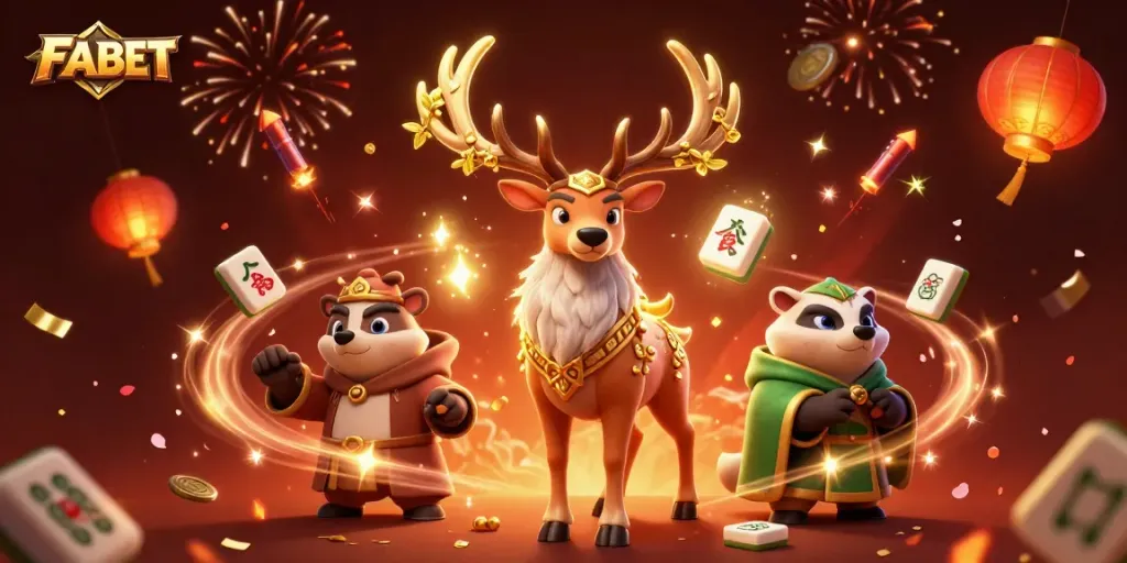 Experience the vibrant world of FABET with exciting casino elements and enchanting characters.