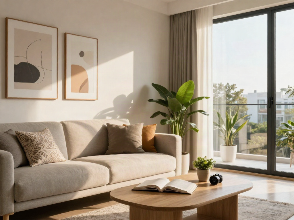 Stylish דירות דיסקרטיות בחולון living room with modern decor and warm lighting