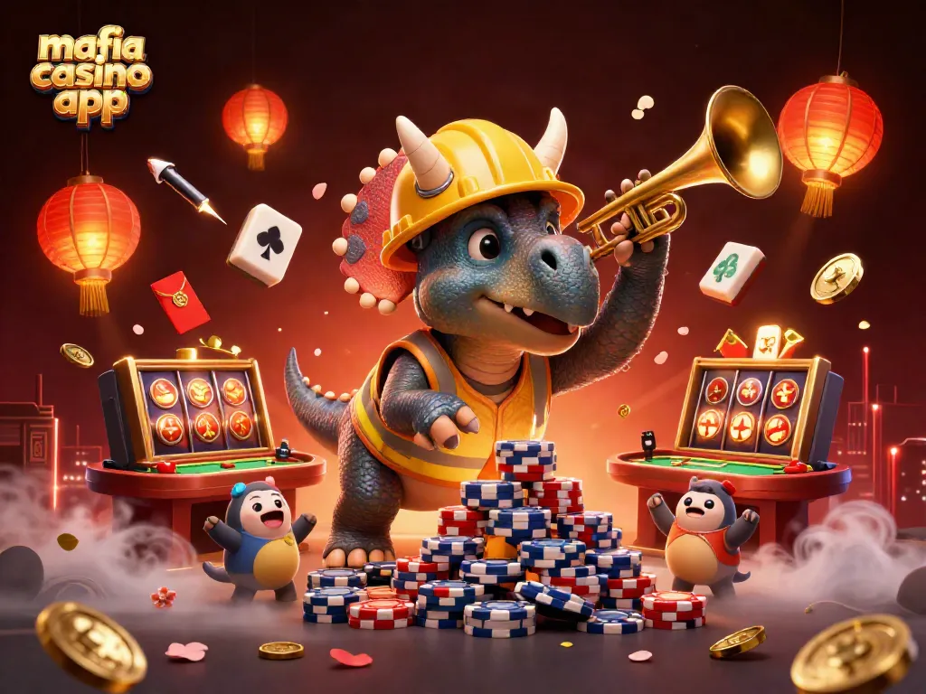 Experience the excitement of the mafia casino app with dynamic 3D characters celebrating amidst vibrant casino elements.