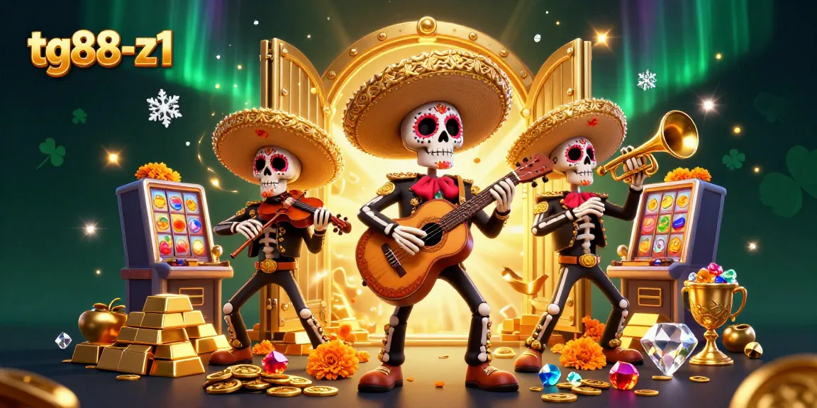 Experience thrilling gameplay at tg88-z1 with vibrant mariachi skeletons celebrating in a lavish casino atmosphere.