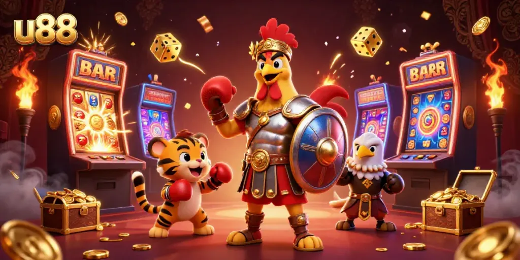 Experience thrilling gameplay at U88 with unique characters and vibrant casino elements.